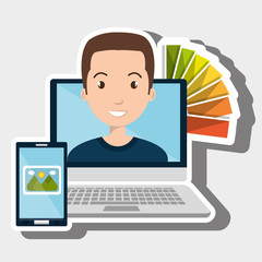 man computer smartphone chart color vector illustration eps 10