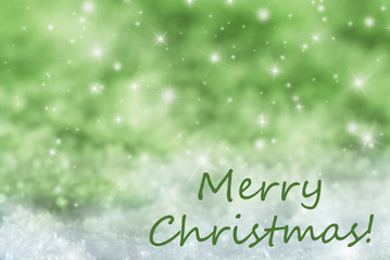 Naklejka na ściany i meble Green Sparkling Background, Snow, Text Merry Christmas