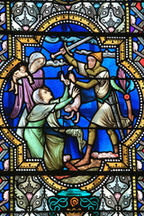 Fototapeta premium Le massacre des innocents. Vitrail. Basilique du Sacré-Coeur. Paray-le-Monial. / The massacre of the innocents. Stained glass. Basilica of the Sacred Heart. Paray-le-Monial.