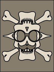 skull with mustache bones mustache and grey background