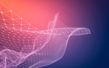 Abstract polygonal space low poly dark background, 3d rendering