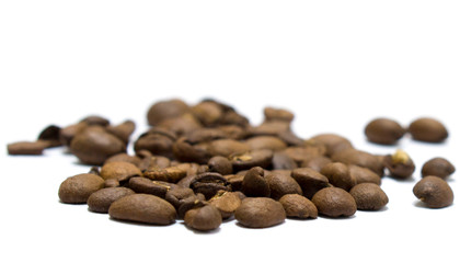 Spilled coffee beans  isolated on white