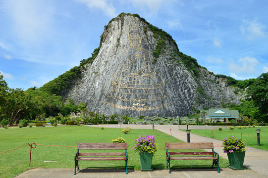 The laser cliff Buddha image at Cheechan mountain, Pattaya Chonb