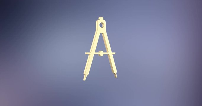 Animated Engineer Architect Compass Gold 3d Icon Loop Modules for edit with alpha matte
