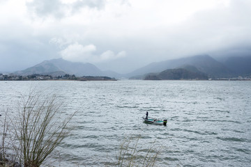Fototapeta premium Lake Kawaguchi located at Yamanashi Prefecture, Japan.