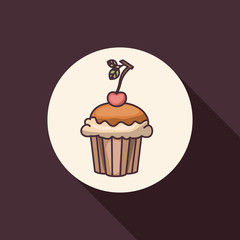 Cupcake muffin icon. Bakery food daily and fresh theme. Purple background. Vector illustration