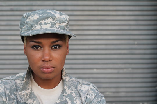 African American Woman Soldier Isolated 