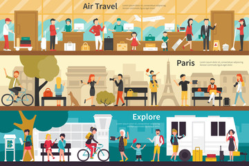 Air Travel Paris Explore flat interior outdoor concept web