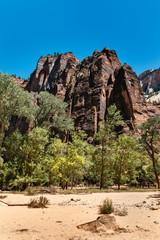 Sandstone mount with blue sky at Zion National park, Utah, USA