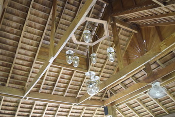The interior view of the wooden roof
