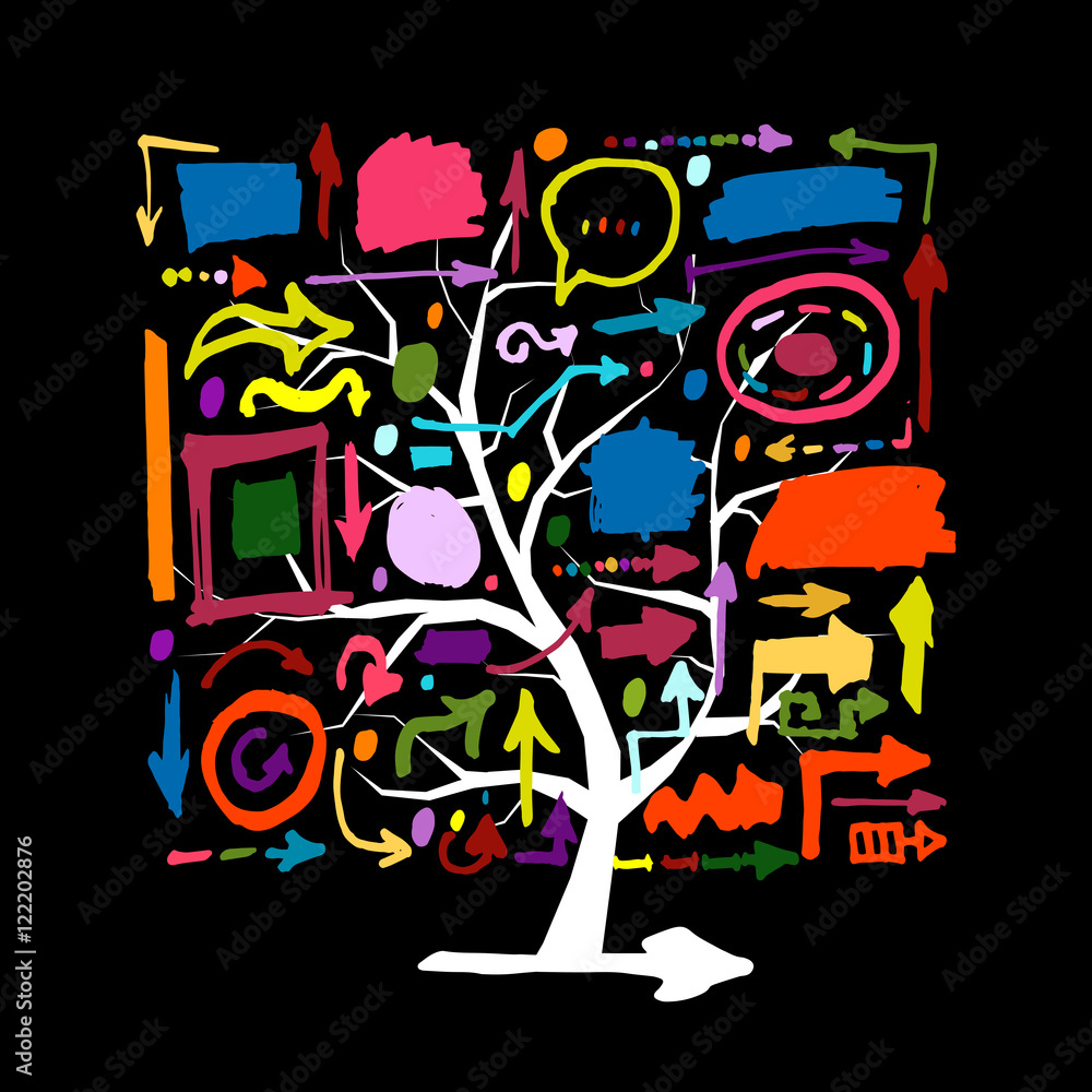 Poster tree with colorful arrows, sketch for your design