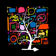 Tree with colorful arrows, sketch for your design