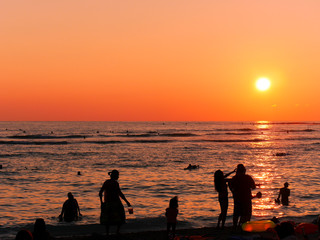 Sunset at Waikiki Beach, Honolulu, Oahu Island, Hawaii, USA