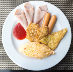 Breakfast set , omelette, sausage, ham