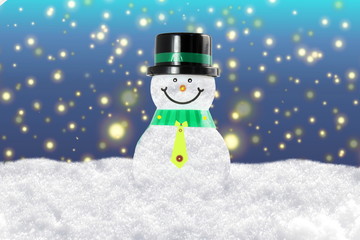 snowman in winter snow landscape for card or background