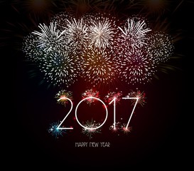 Happy New Year 2017 Fireworks Background.