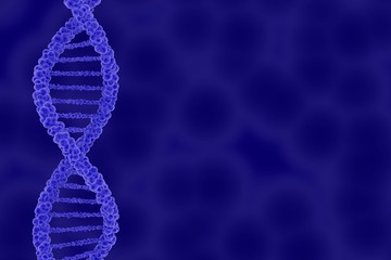 DNA Double Helix on Blue Cellular Background with Copy Space 3D Illustration