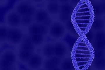DNA Double Helix on Blue Cellular Background with Copy Space 3D Illustration