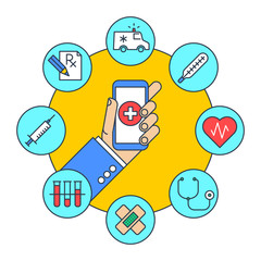 A man gets first aid by phone. Medicine and health.