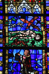 Le martyr de Saint-Vincent. Vitrail du 13ème siècle. Chapelle Saint-Vincent ou Notre-Dame de Lourdes. Cathédrale Saint-Pierre de Beauvais. 