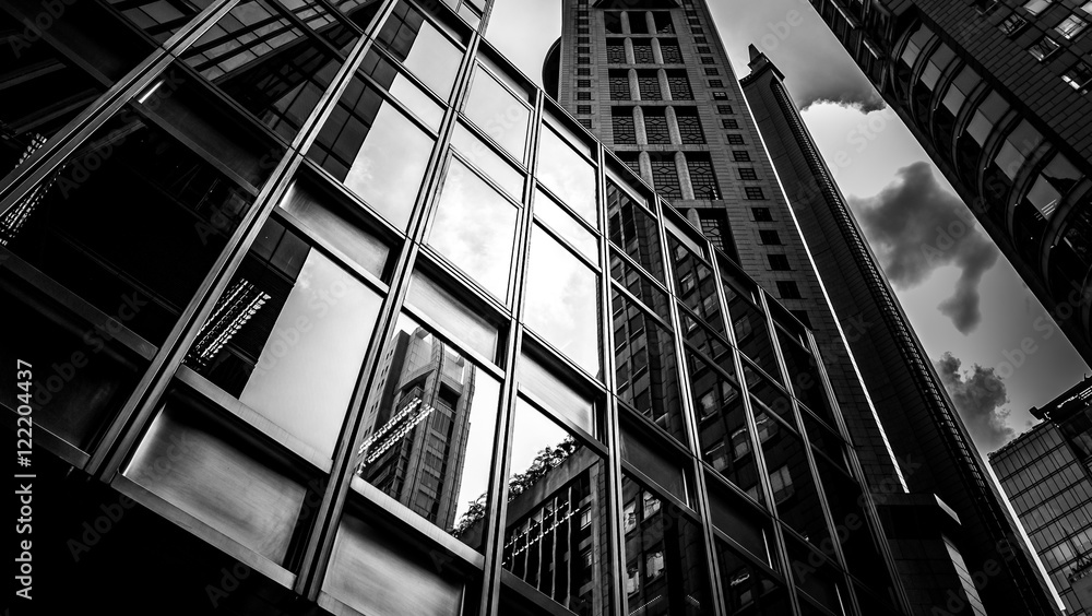 Poster windows of business building with b&w color