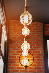 Vintage or retro lamp on old wall in home, Feeling romantic in old home with retro light, Lighting equipment in interior home with dark light picture style, Retro or vintage design lighting equipment.