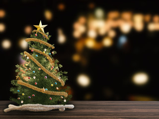 christmas tree on dark background with bokeh light