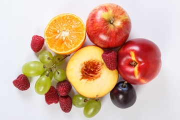 Fresh ripe fruits on white background