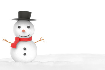 smiling snowman with blank space on white background