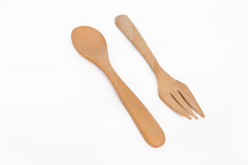 spoon and fork wood isolated on white background