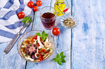 Seafood salad with vegetables