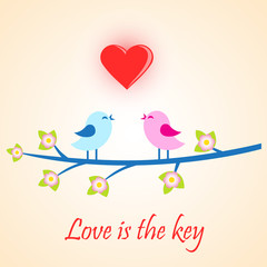 birds love kissing on a branch tree