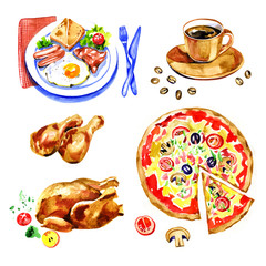 Fresh fast food watercolor set logo design template.