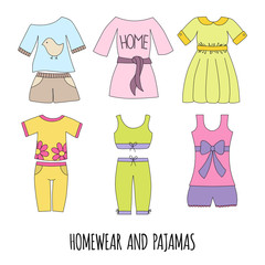 Cute homewear and pajamas set. Hand draw women's clothing.Vector illustration.