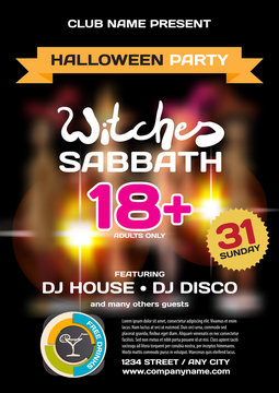 Vector private helloween party invitation disco style. Girls in