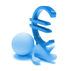 person lying under a huge blue euro sign