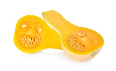 half cut fresh squash butternut on white background