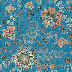 Bright seamless pattern in paisley style. Colorful floral background