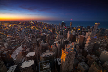 Aerial View of City Downtown twilight