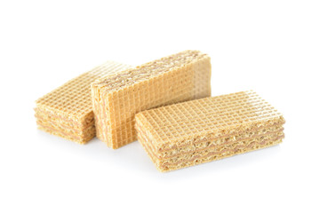 wafer filled with cocoa cream on white background
