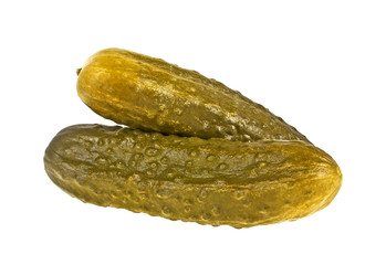 Pickled cucumbers on white background