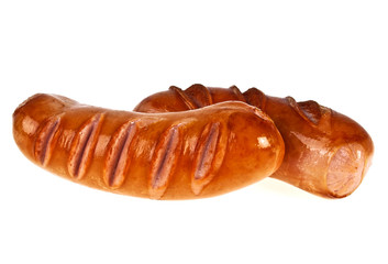 Grilled sausages isolated on white background