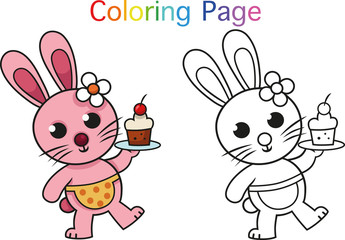 Obraz na płótnie Canvas Rabbit coloring page for children (Vector illustration)