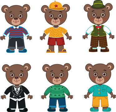 Vector Daddy Bear Illustration Featuring Different Costumes.