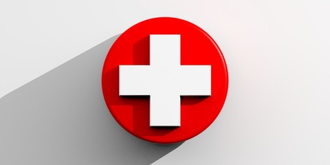 Obraz premium White cross on red base and white background. 3d illustration