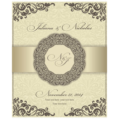 Wedding Invitation cards in an vintage-style gold and brown. - 122213286
