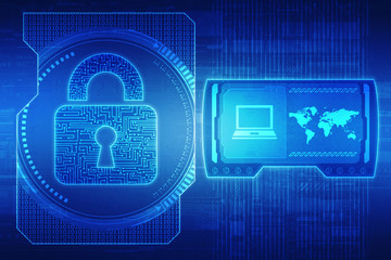 Security concept: Lock on digital screen, contrast, 2d illustration