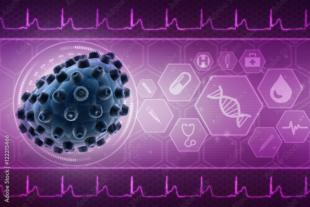 Poster 3d rendering virus bacteria cells background