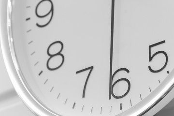 Close up classic black and white number clock.