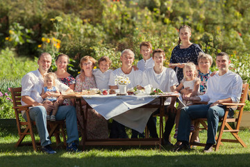 Most beautiful happy family in garden